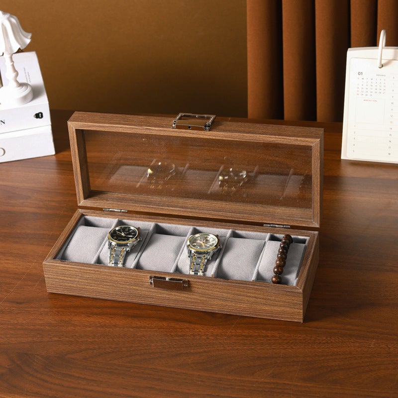 صندوق ساعة خشبي من الجوز صندوق ساعة صندوق مجوهرات مجموعة خشبية وصندوق إنهاء صندوق تخزين الساعة - Image 5